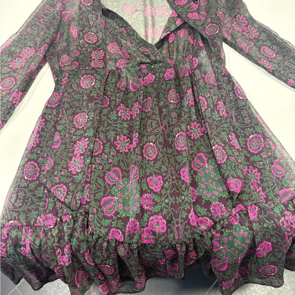 Zara Women Pink Floral Dress on Green Background